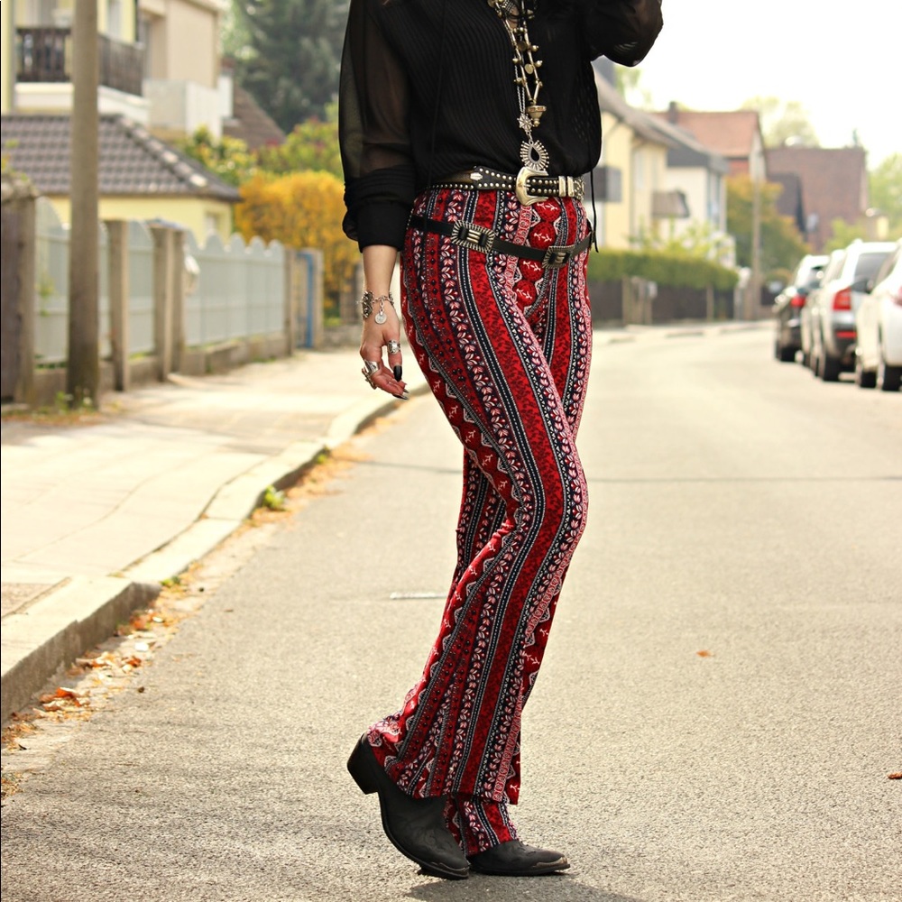 Boho gypsy trendy wide leg flowy bell bottom pants